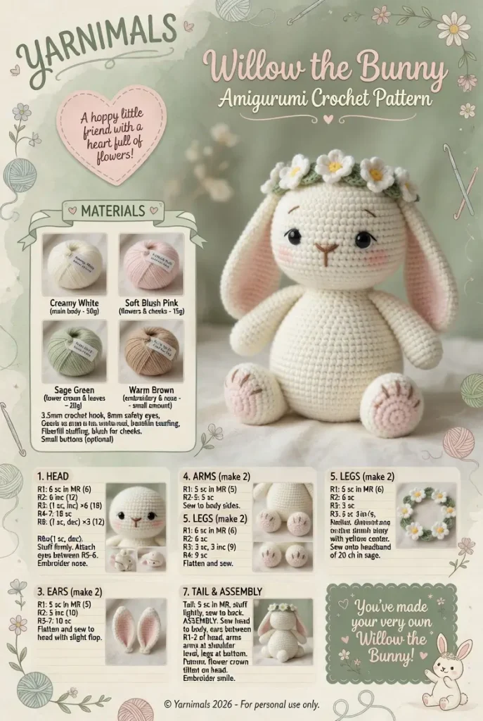 Willow the Bunny Amigurumi Crochet Pattern | Yarnimals