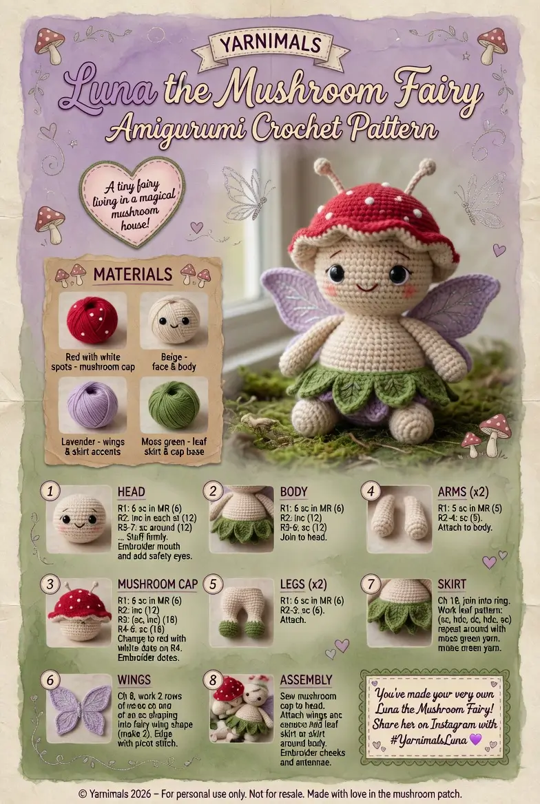 Luna the Mushroom Fairy Amigurumi Crochet Pattern