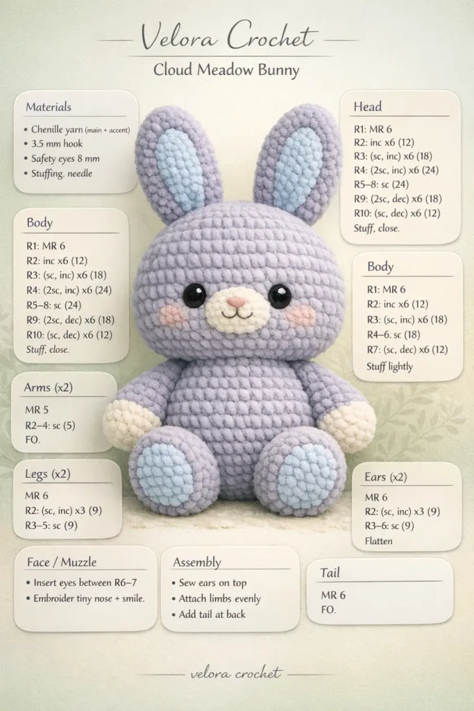 Easy Cloud Meadow Bunny Crochet Pattern