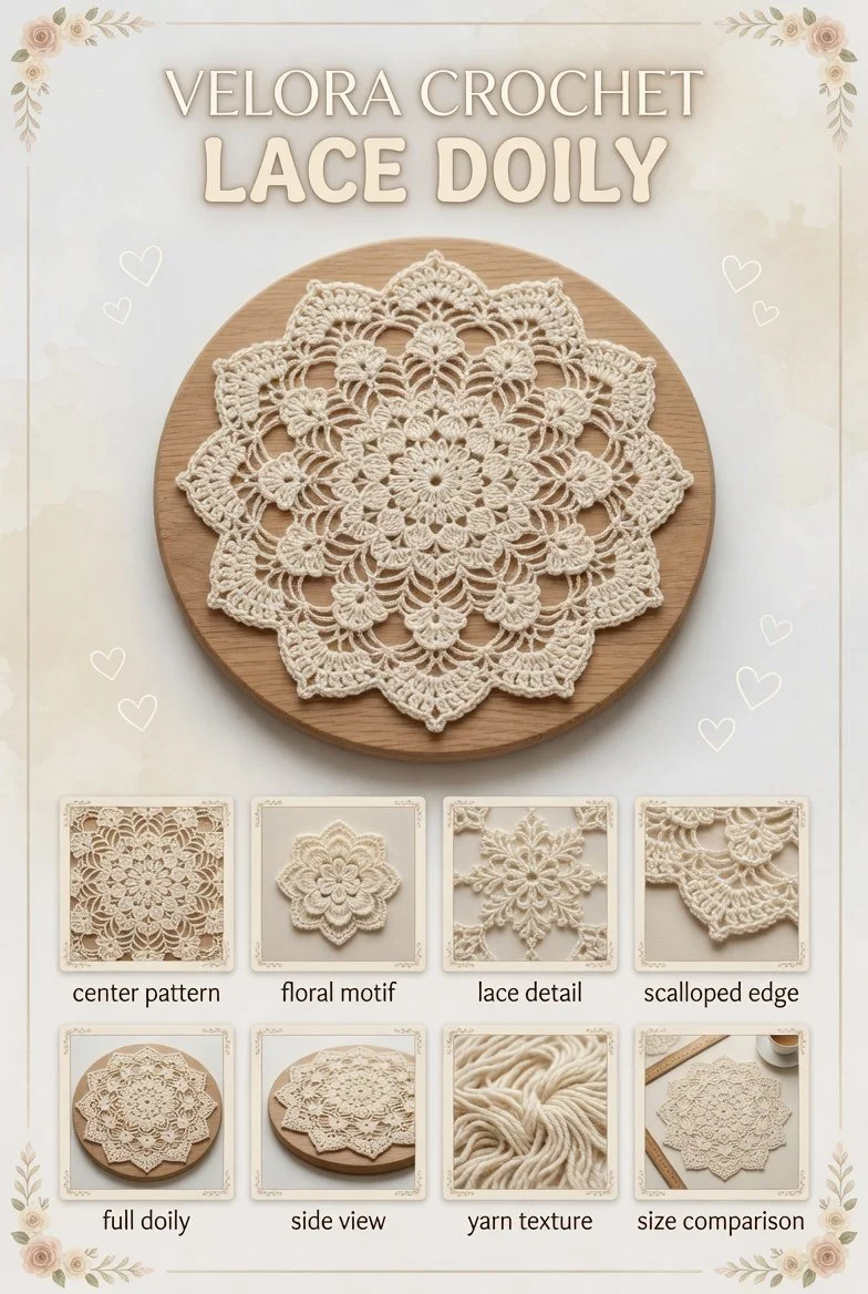 Vintage floral mini crochet doily in off-white with intricate lace design