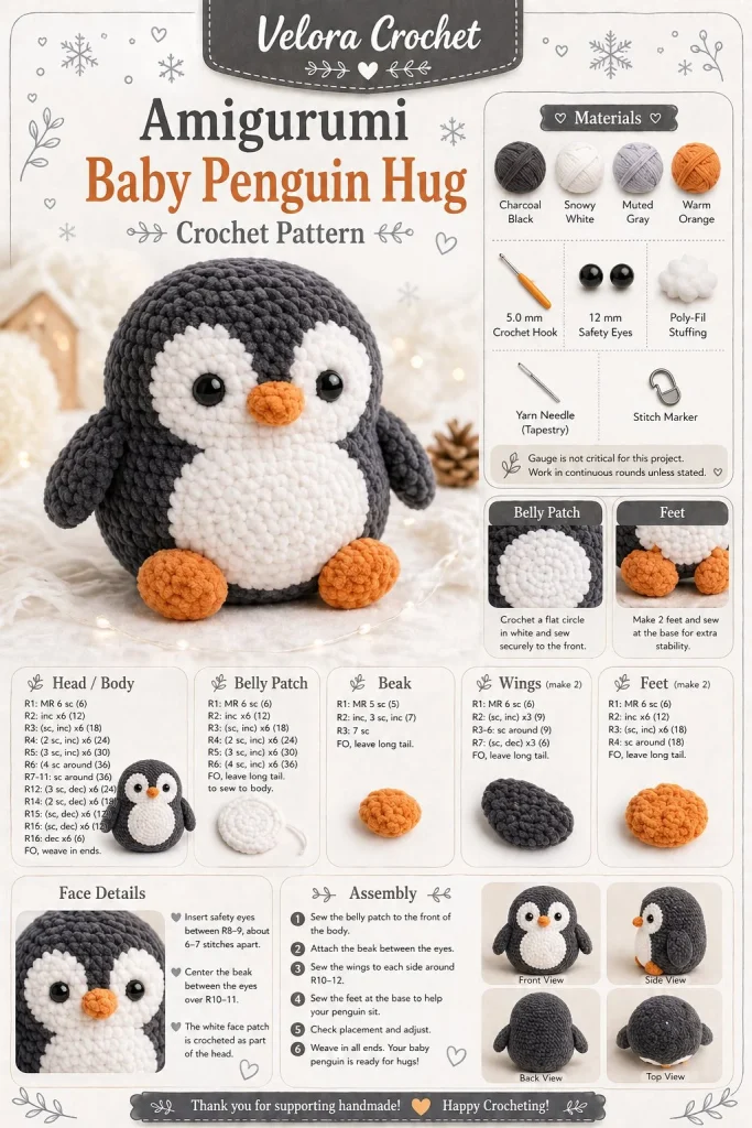 Handmade Amigurumi Baby Penguin Hug - Perfect for gifts and cuddly companions.