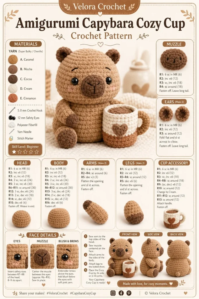 Adorable Amigurumi Capybara Cozy Cup for capybara enthusiasts.