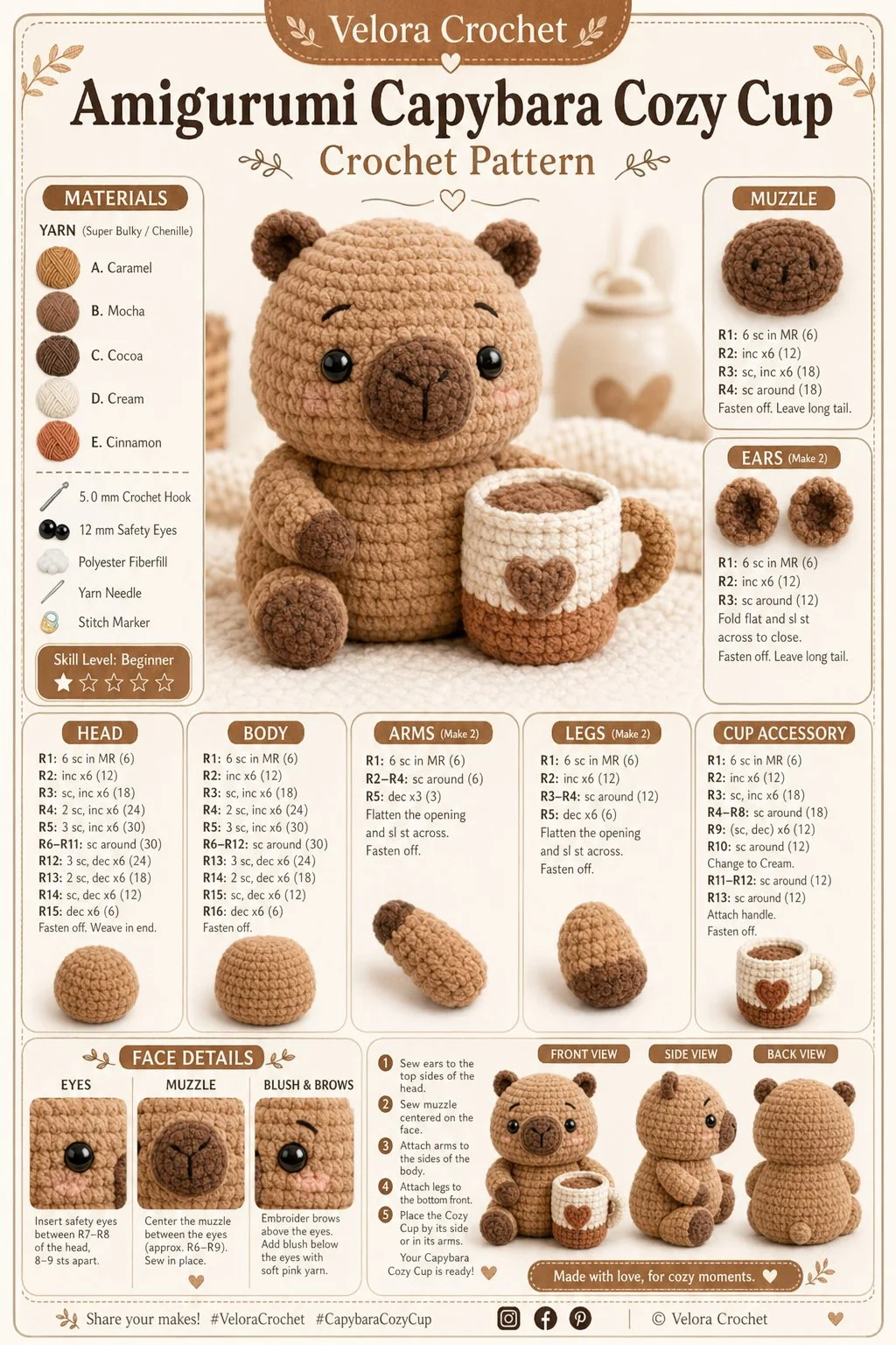 Adorable Amigurumi Capybara Cozy Cup for capybara enthusiasts.