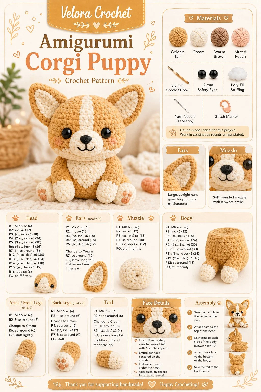 Amigurumi Corgi puppy handmade crochet pattern