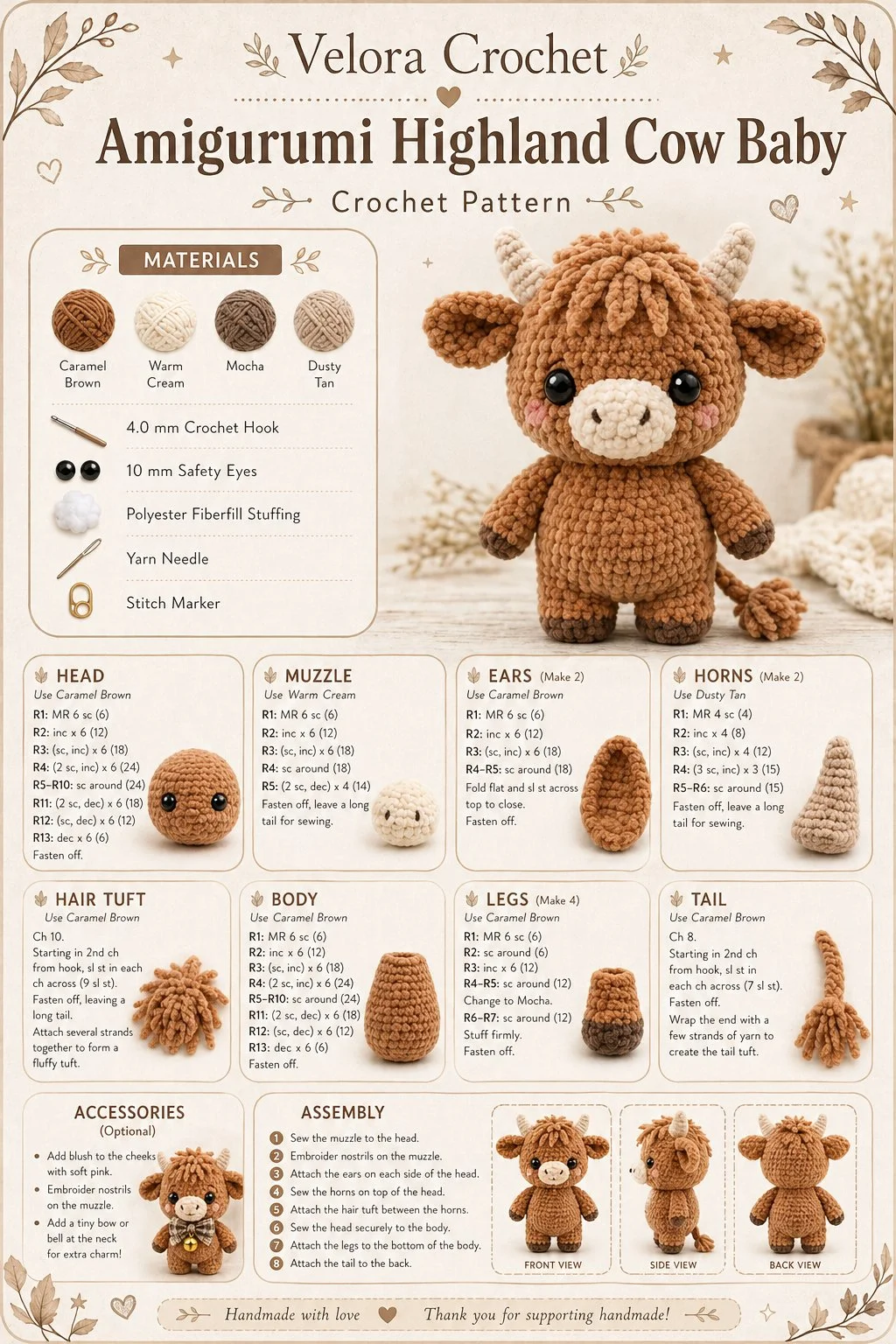 Cute Amigurumi Highland Cow Baby toy, perfect for gifting and decor.