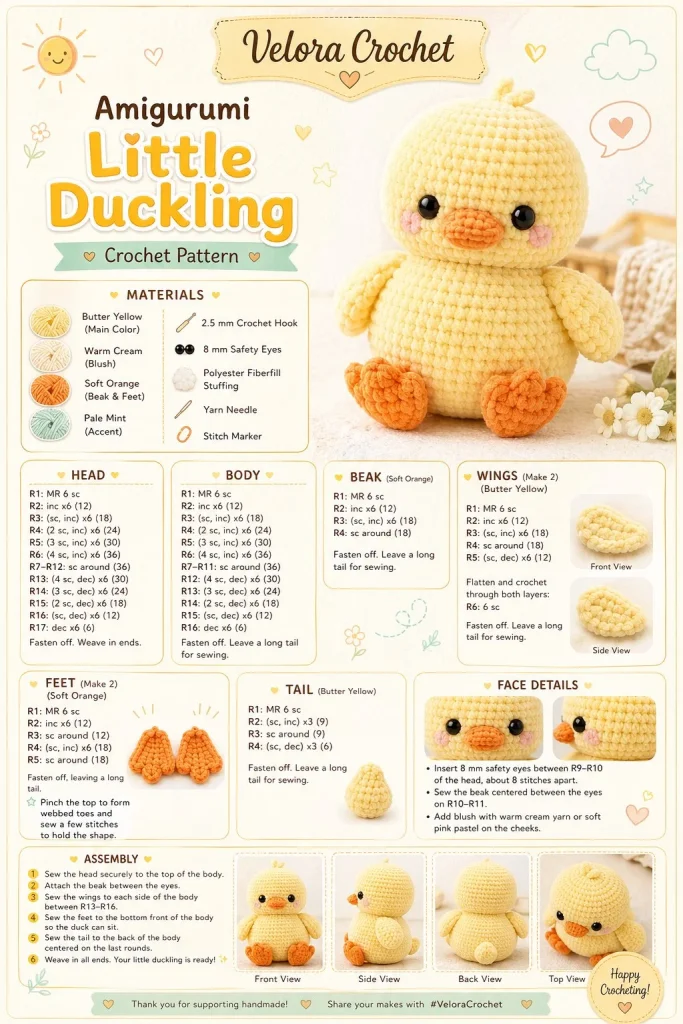 Handmade Amigurumi Duckling toy, colorful and cute