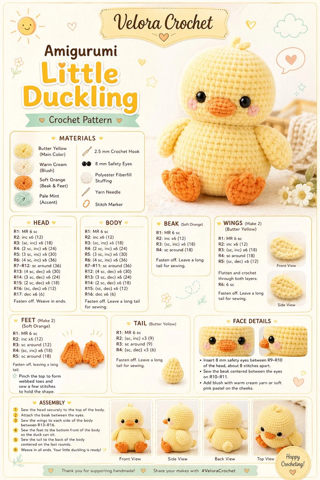 Handmade Amigurumi Duckling toy, colorful and cute