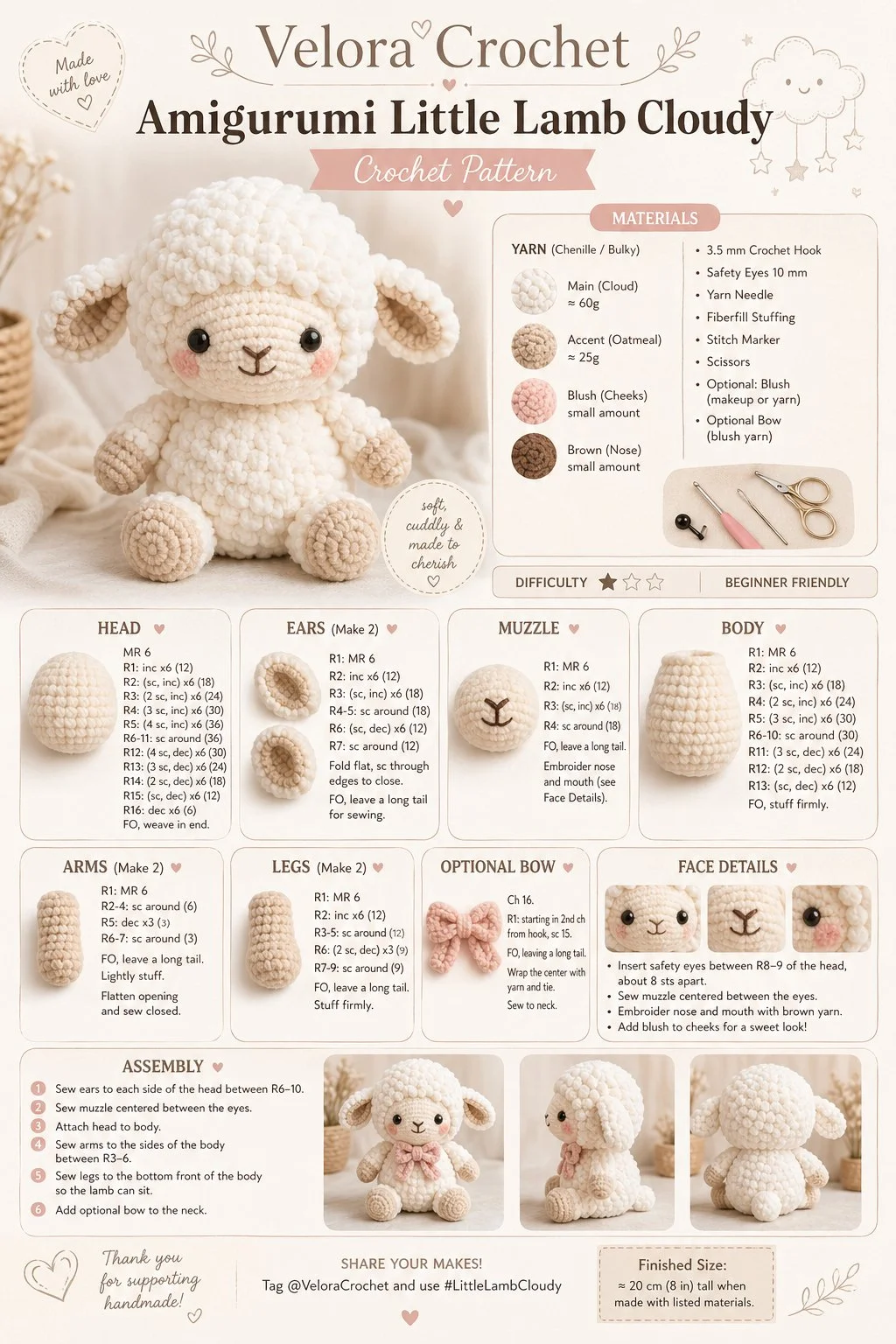 Amigurumi Little Lamb Cloudy - a cute handmade plush toy