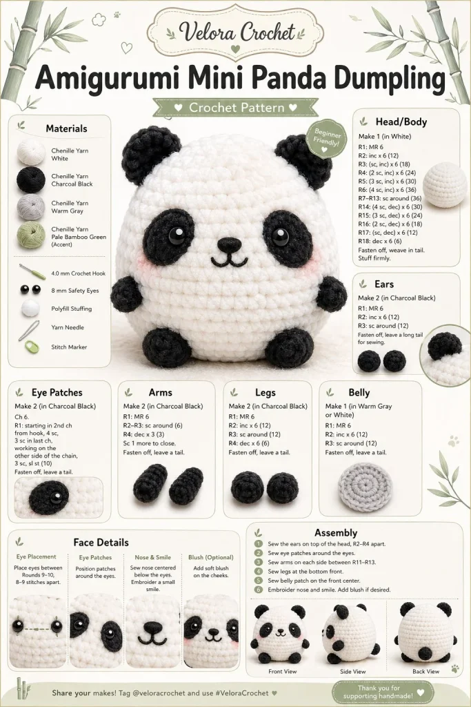 Crocheted Amigurumi Mini Panda Dumpling plush toy