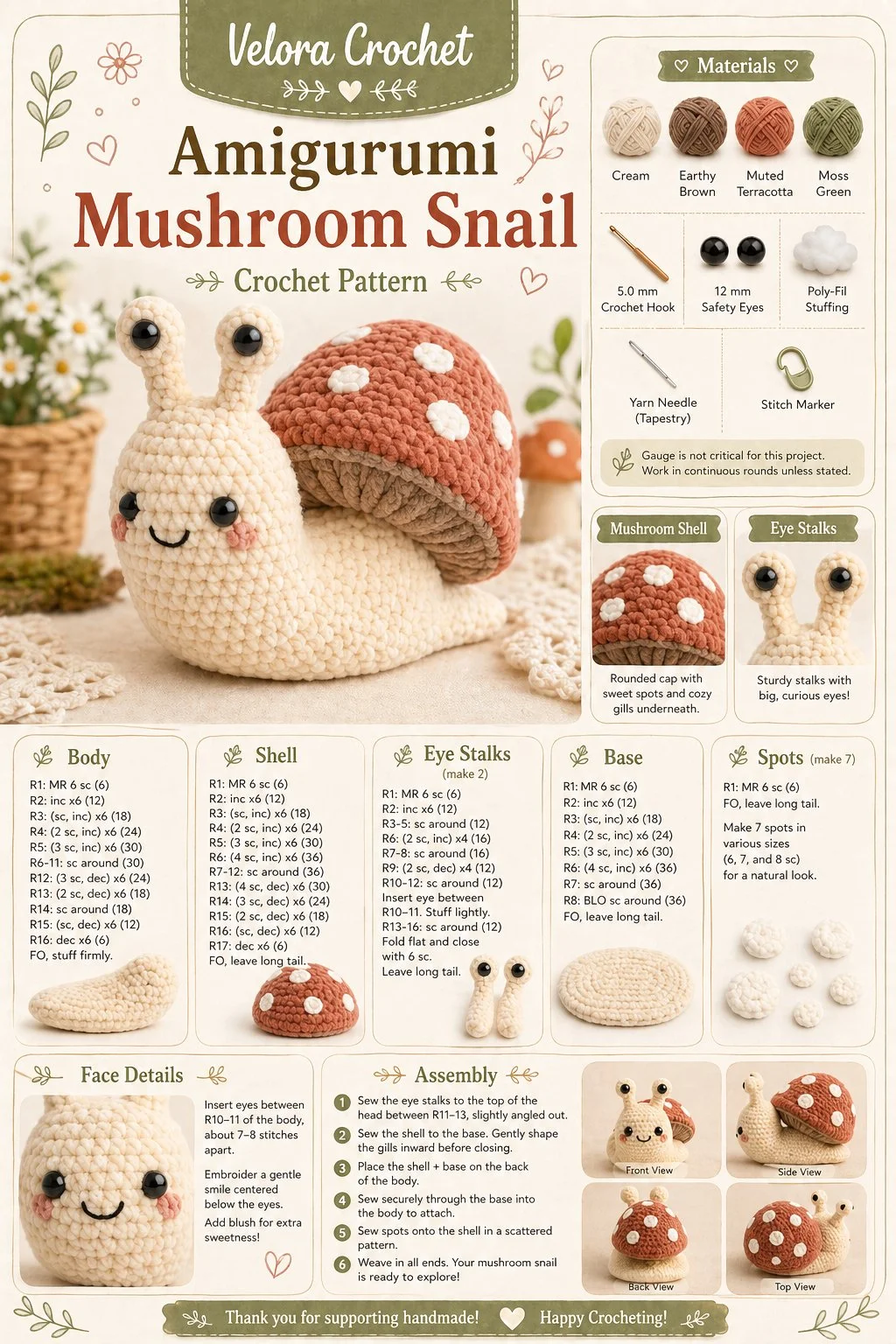 Handcrafted amigurumi mushroom snail toy in vibrant colors.