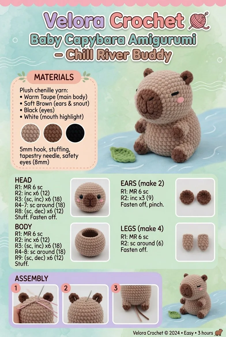 Handmade Baby Capybara Amigurumi, perfect for cuddling and decoration