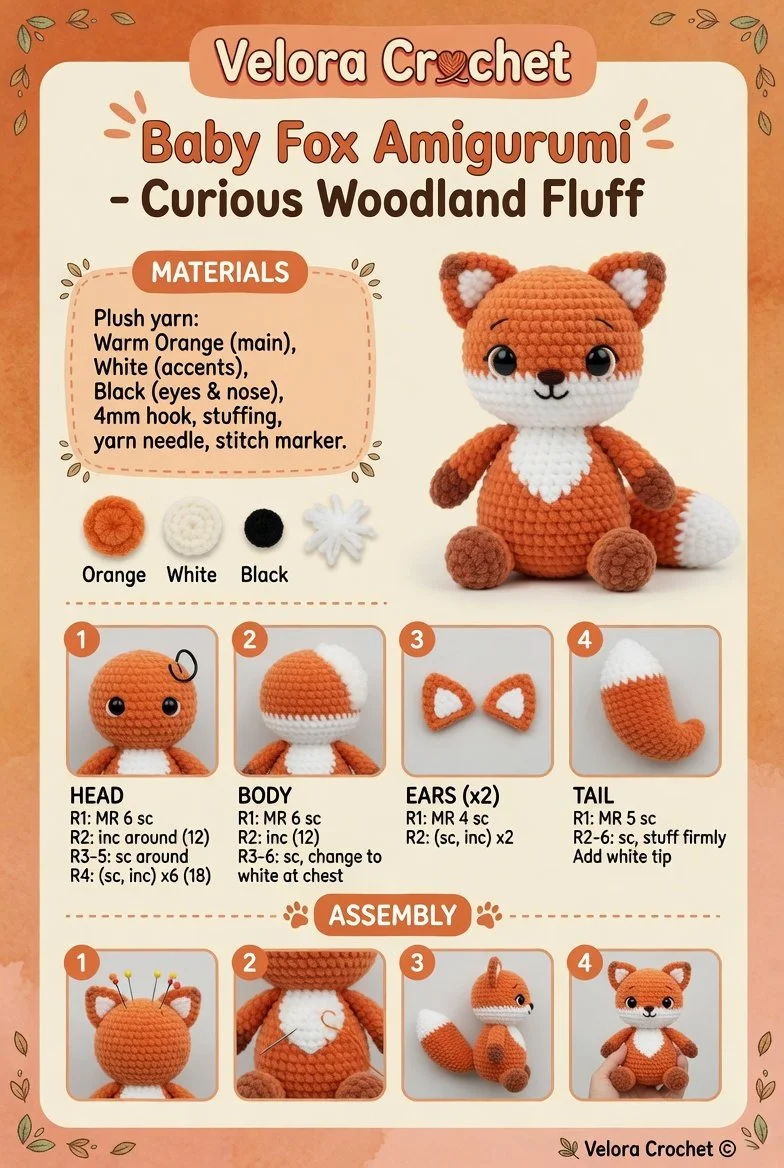 Crocheted Baby Fox Amigurumi - adorable woodland creature for kids and decor
