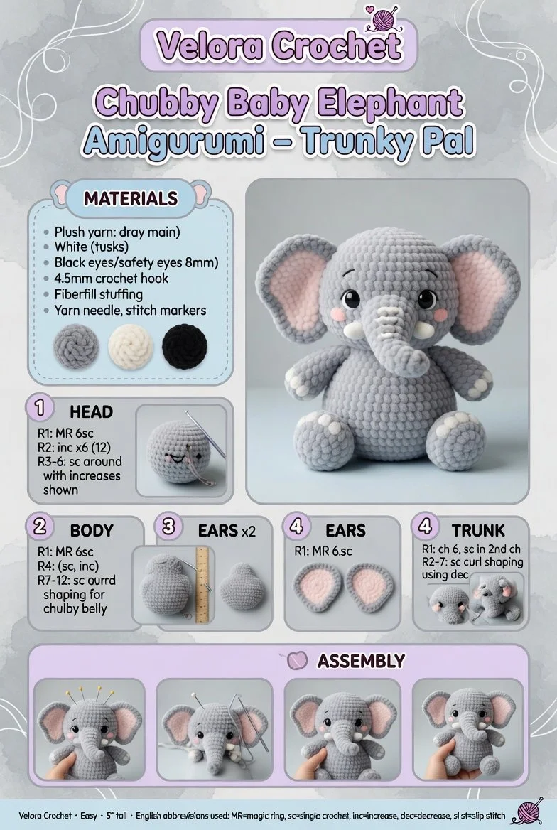 Chubby baby elephant amigurumi pattern for crafting enthusiasts
