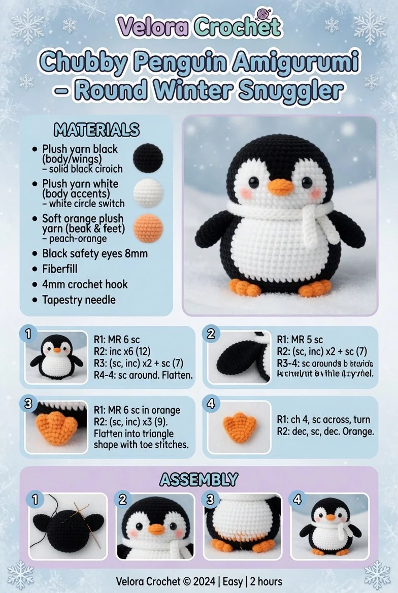 Chubby penguin amigurumi, perfect for winter cuddles and handmade decor.