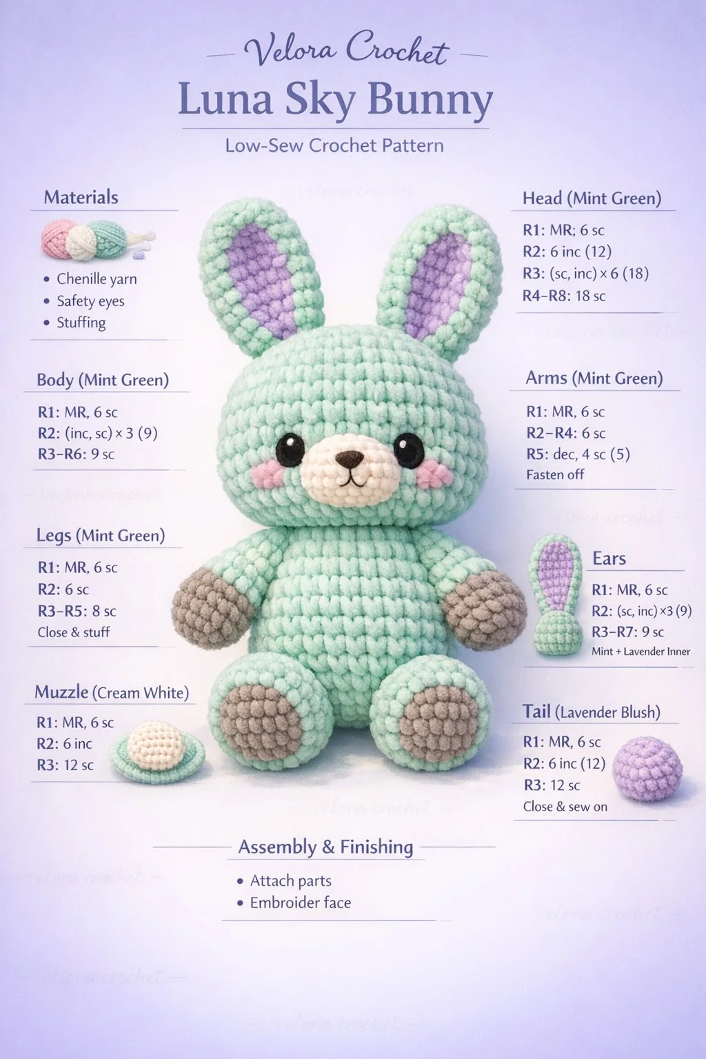 Clover Bunny Amigurumi crochet pattern for beginners with colorful yarn.