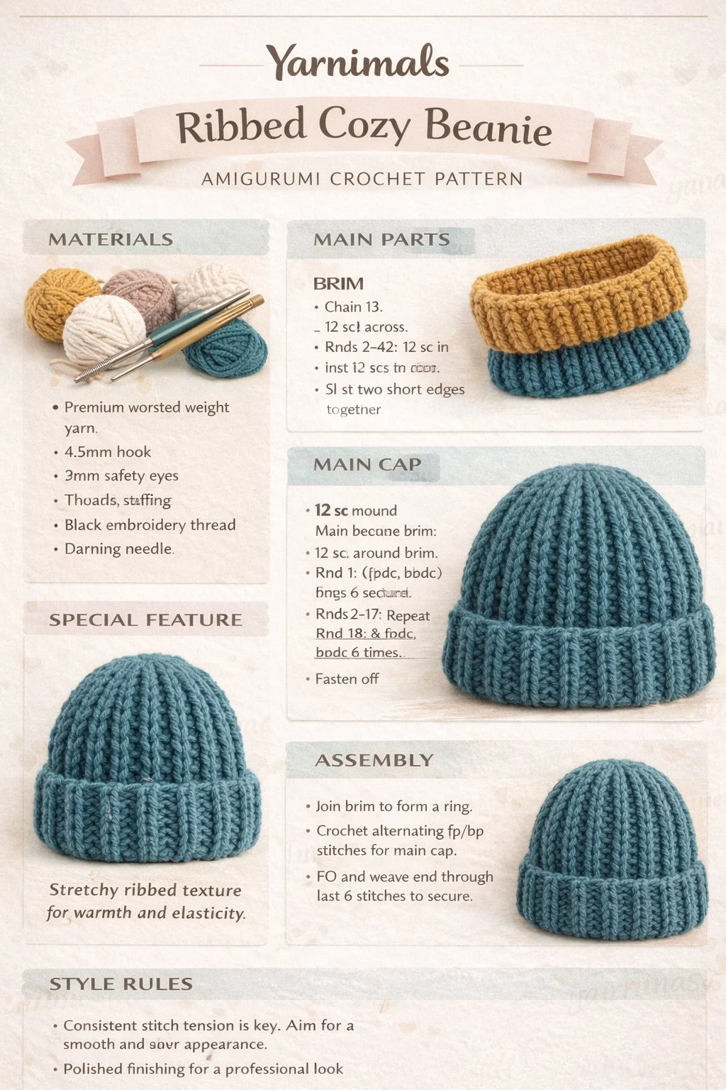 Crochet caps featuring cozy ribbed beanie patterns with vertical textured ribs.