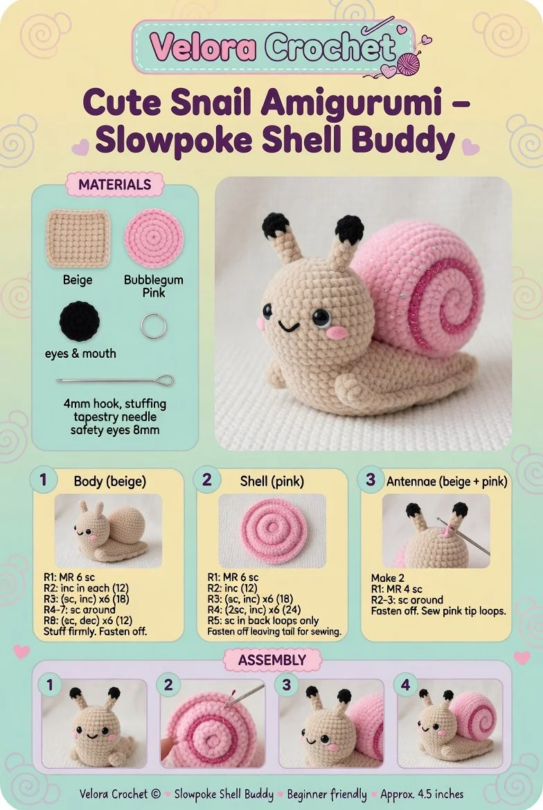 Cute snail amigurumi plush toy with a colorful shell, perfect for gifts.