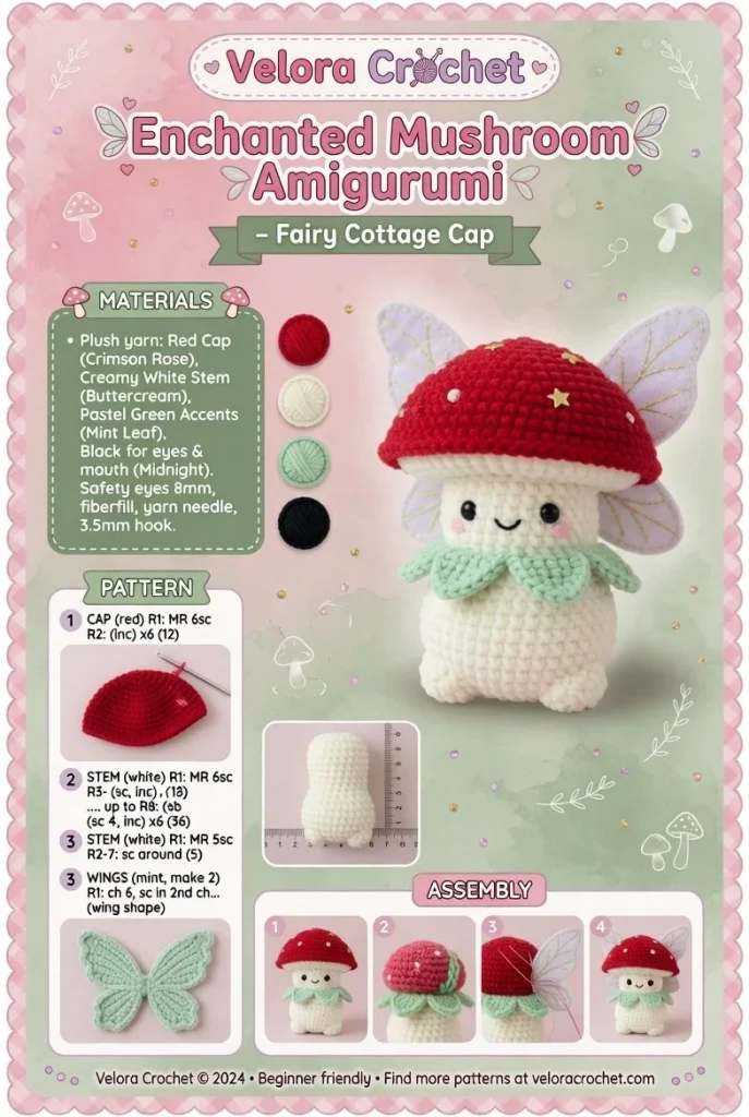 Enchanted Mushroom Amigurumi with Fairy Cottage Cap