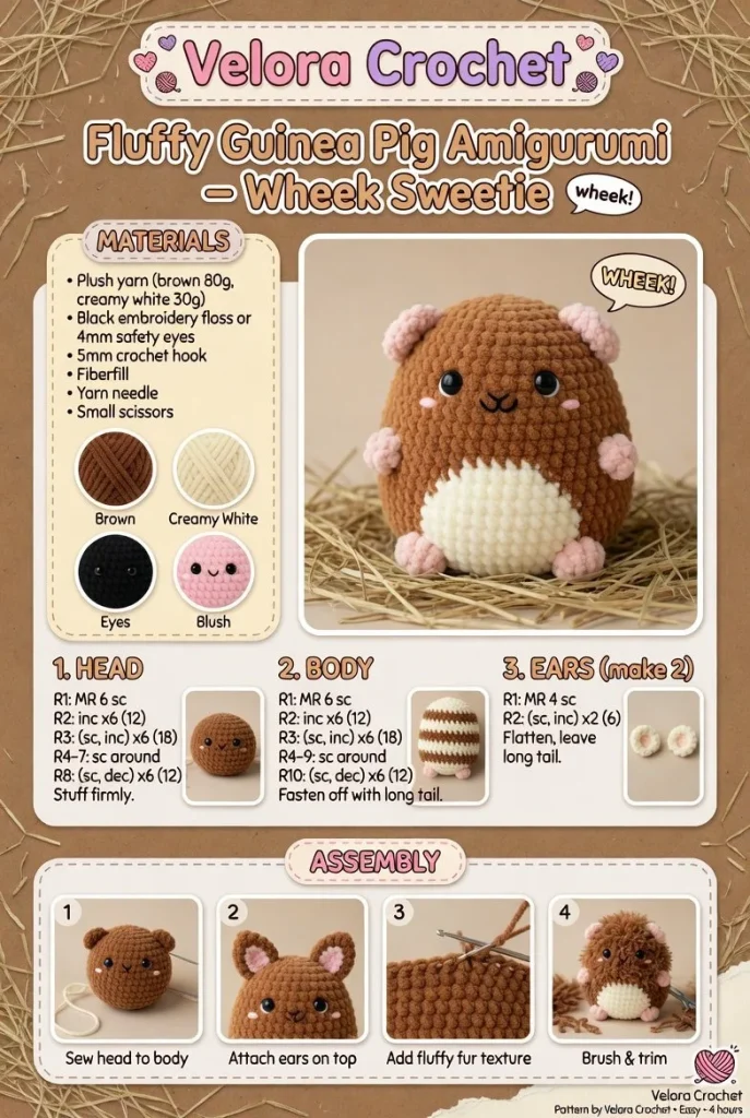 Fluffy guinea pig amigurumi toy showcasing adorable crochet details.