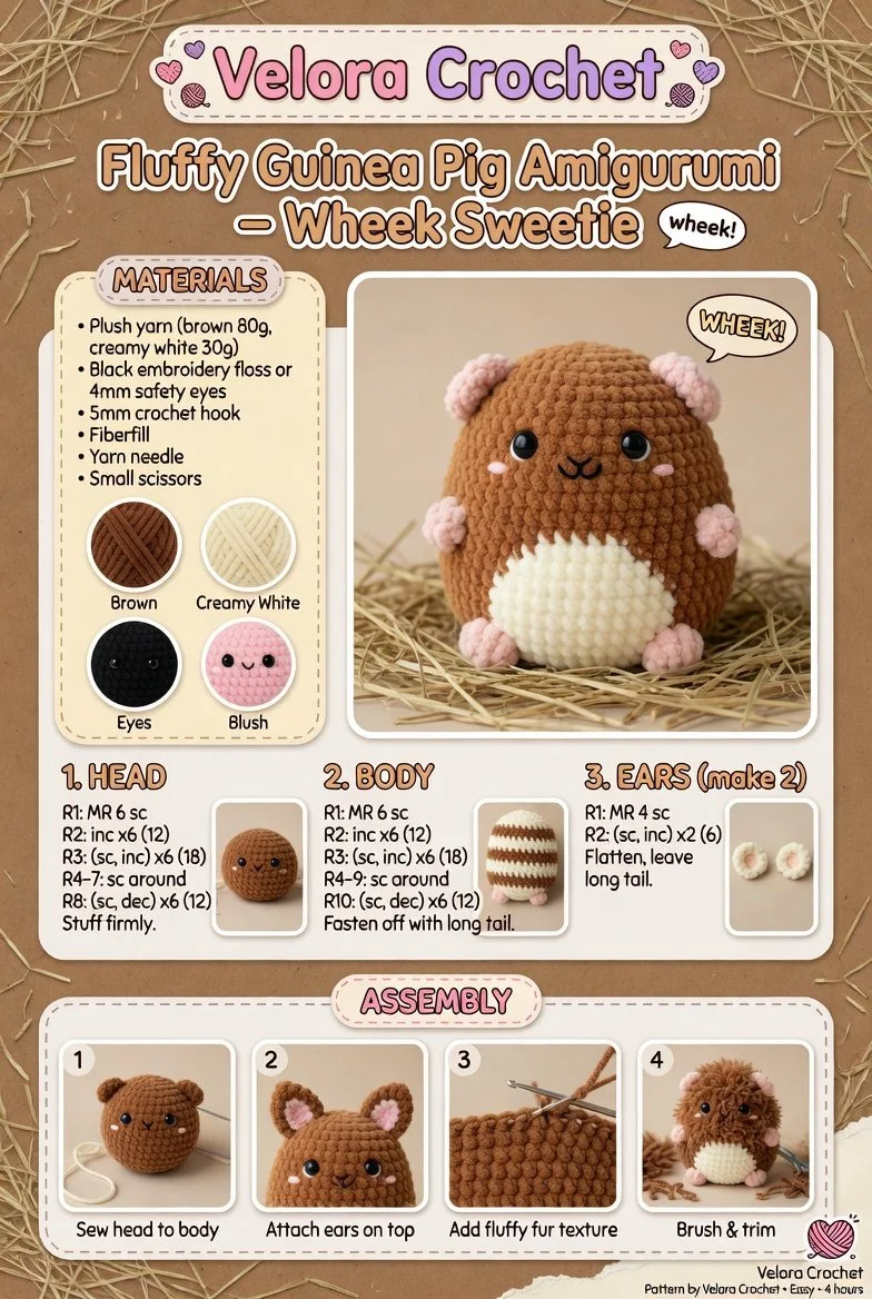 Fluffy guinea pig amigurumi toy showcasing adorable crochet details.