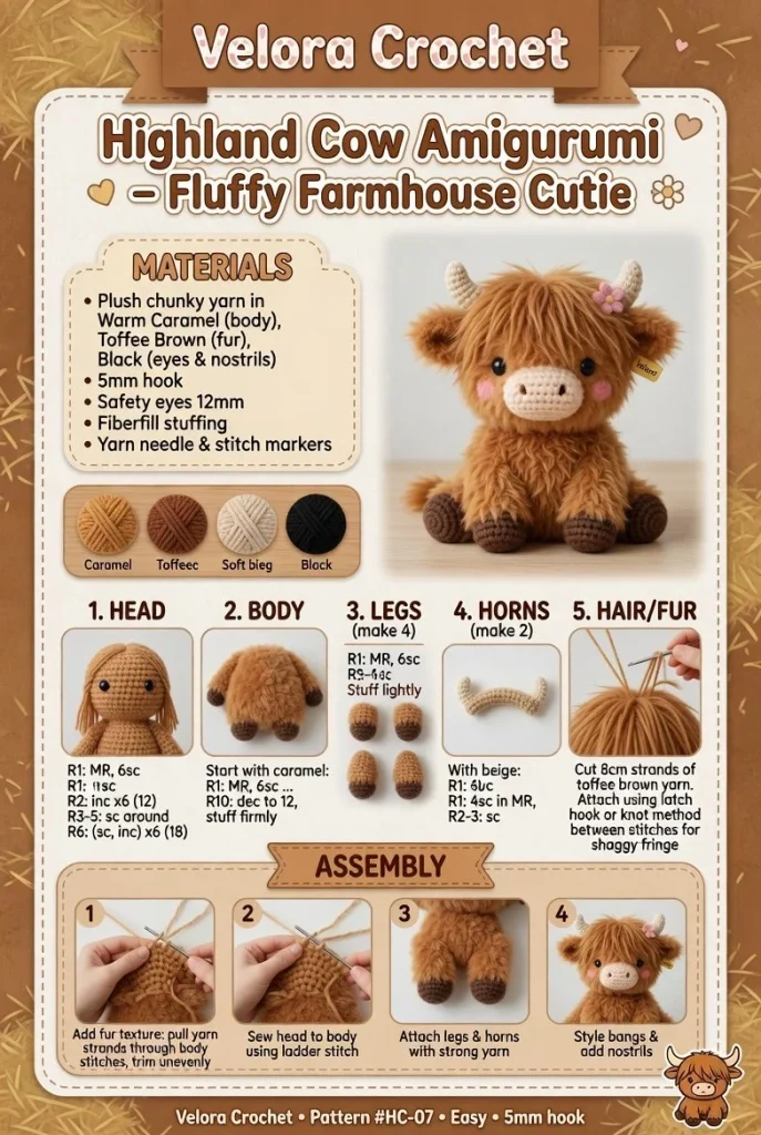 Highland Cow Amigurumi plush toy - fluffy farmhouse decor