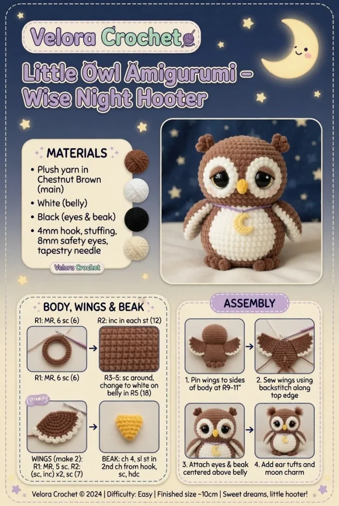 Crocheted Little Owl Amigurumi - cute and wise night hooter plush toy