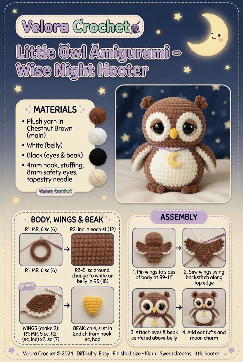 Crocheted Little Owl Amigurumi - cute and wise night hooter plush toy