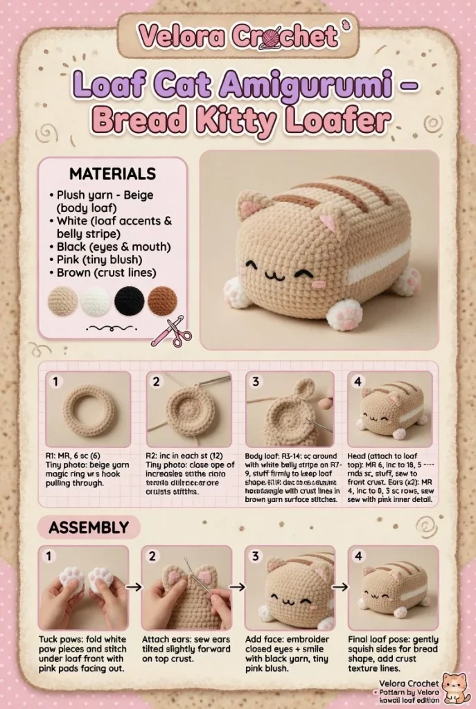 Handmade loaf cat amigurumi, a cute bread kitty for your collection.
