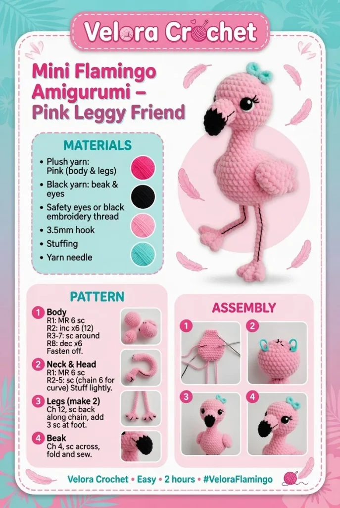 Mini Flamingo Amigurumi - pink leggy friend crochet toy