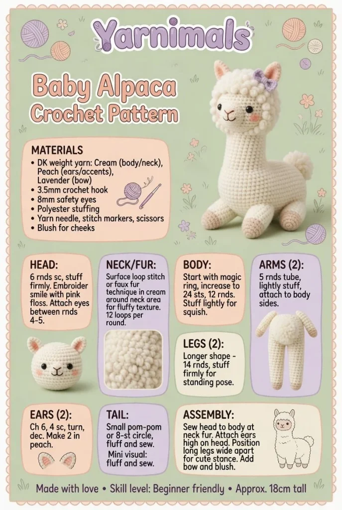 DIY baby alpaca crochet amigurumi pattern for soft and fluffy toys