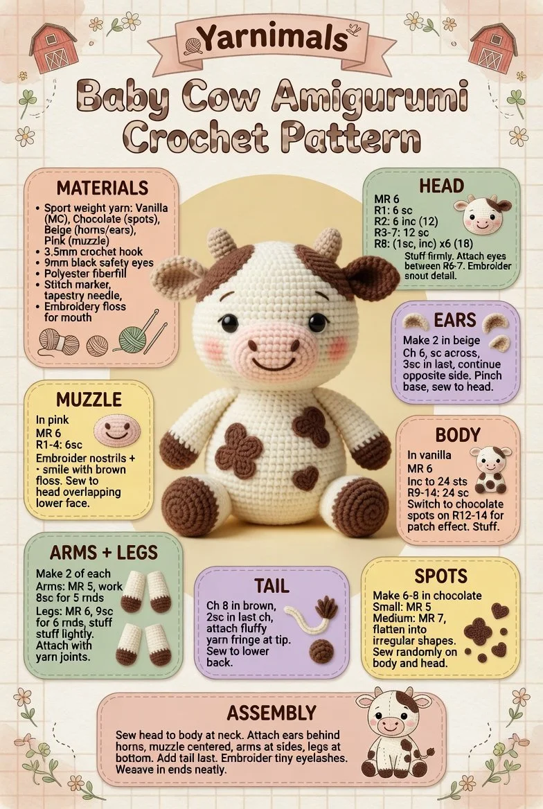 Crocheted Baby Cow Amigurumi plush toy pattern
