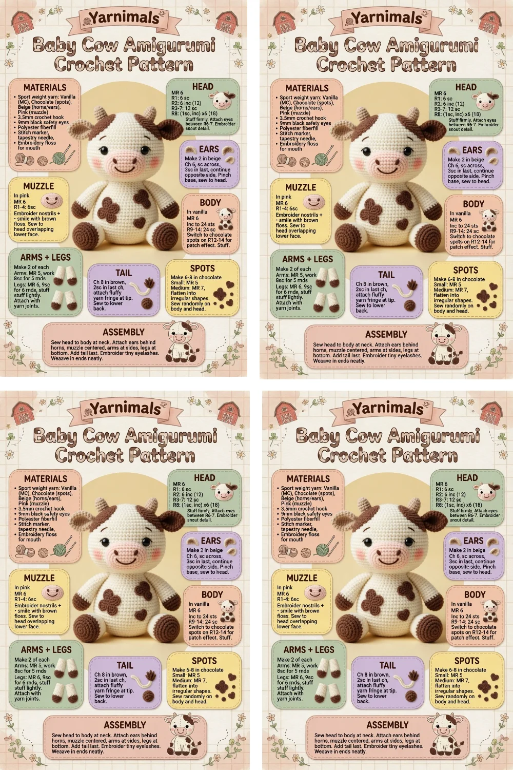 Baby Cow Amigurumi Crochet Pattern – Farm Animal Plush