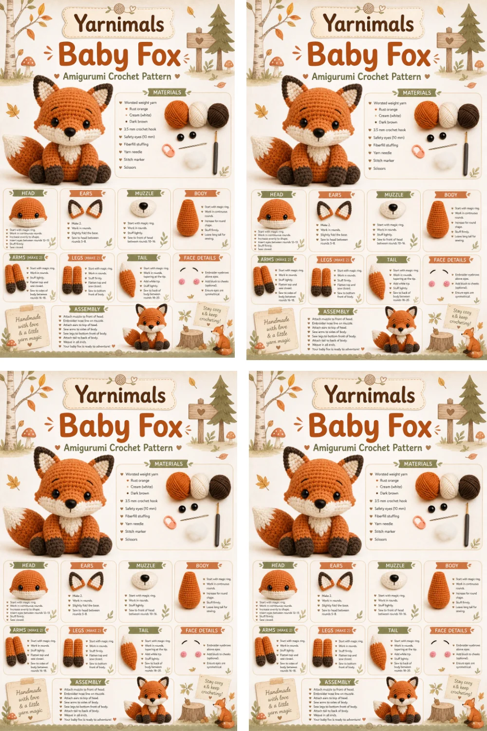 Baby Fox Amigurumi Crochet Pattern – Small Woodland Plush