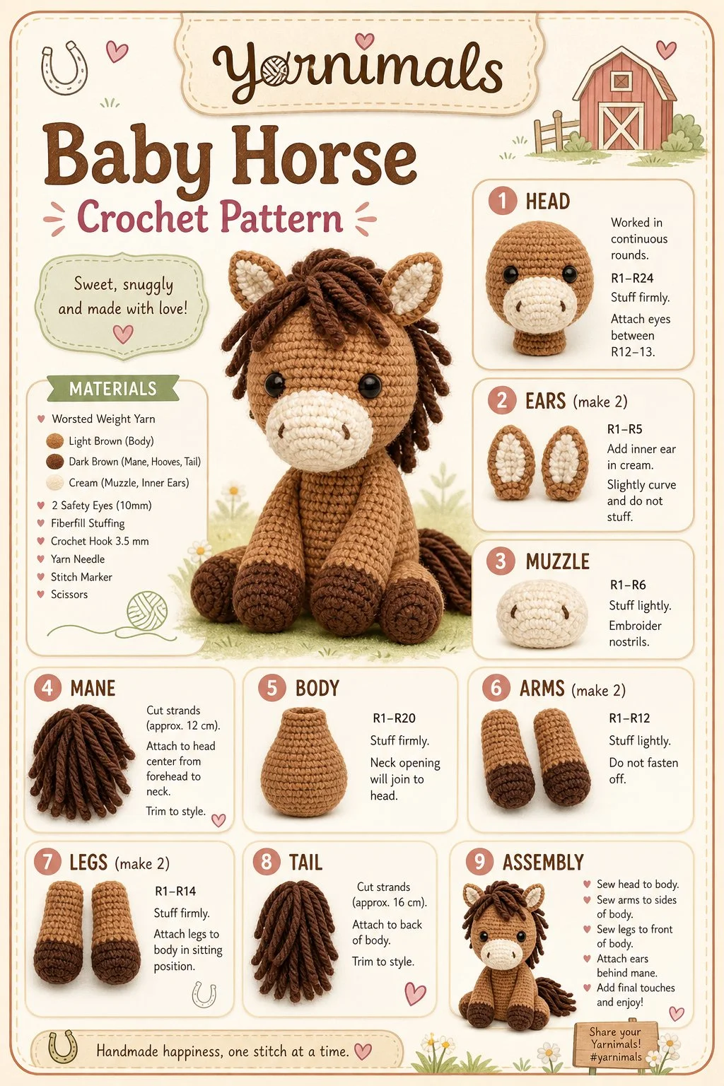 Baby Horse Amigurumi Crochet Pattern - Easy Crochet Plush Pony