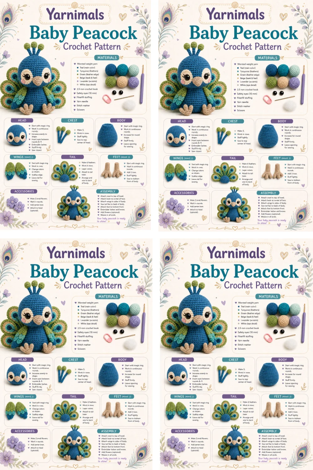 Baby Peacock Crochet Pattern – Elegant Crochet Bird Toy