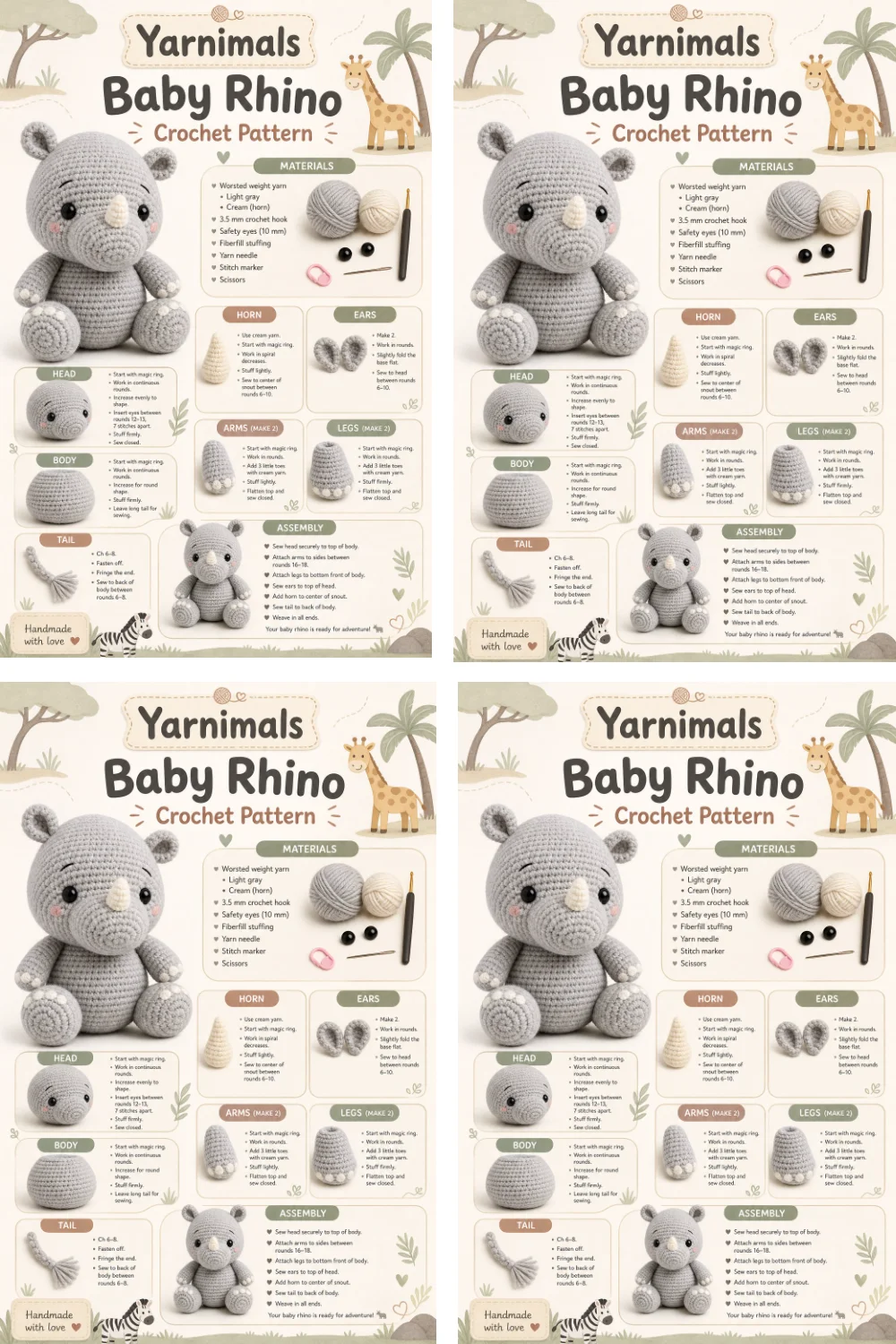 Baby Rhino Crochet Pattern – Unique Amigurumi Animal