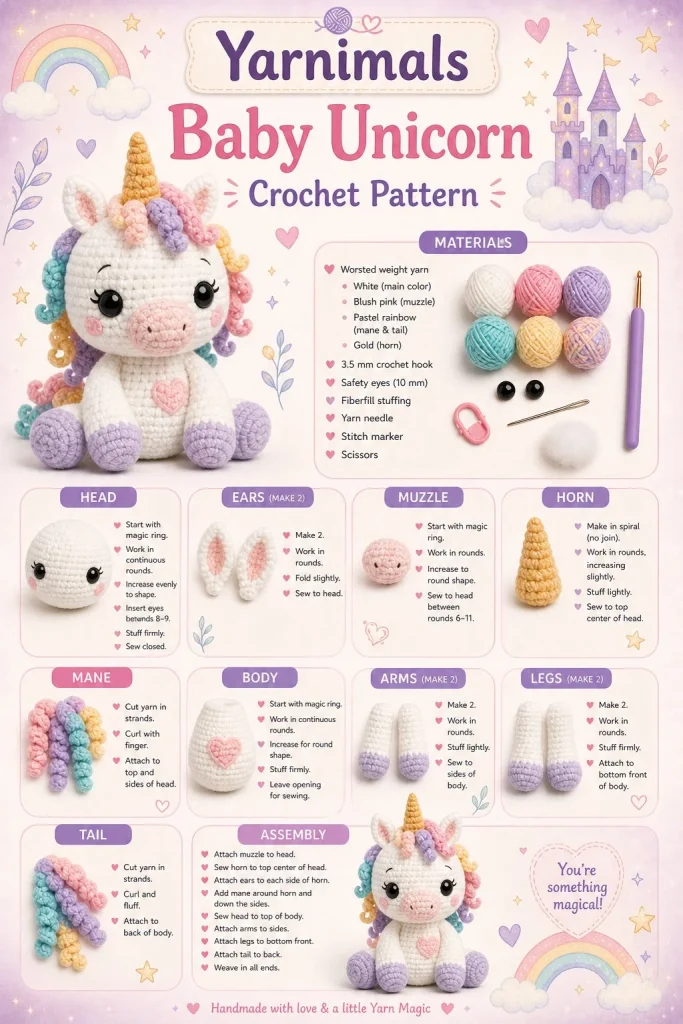 Baby Unicorn Crochet Pattern for Amigurumi Plush Toy