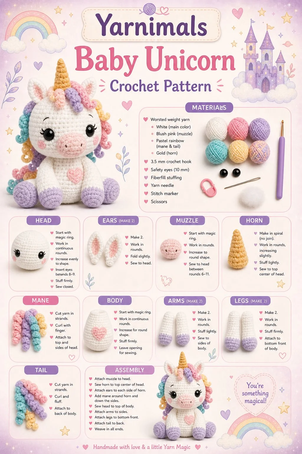 Baby Unicorn Crochet Pattern for Amigurumi Plush Toy