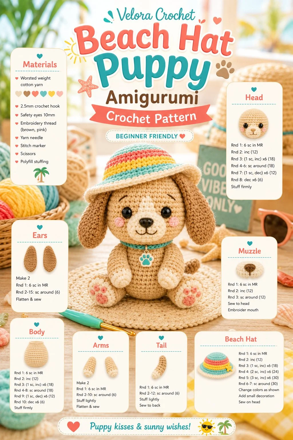 Crochet Beach Hat Puppy Amigurumi toy pattern inspiration