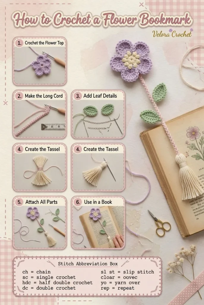 Colorful crochet flower bookmark for summer reading gifts
