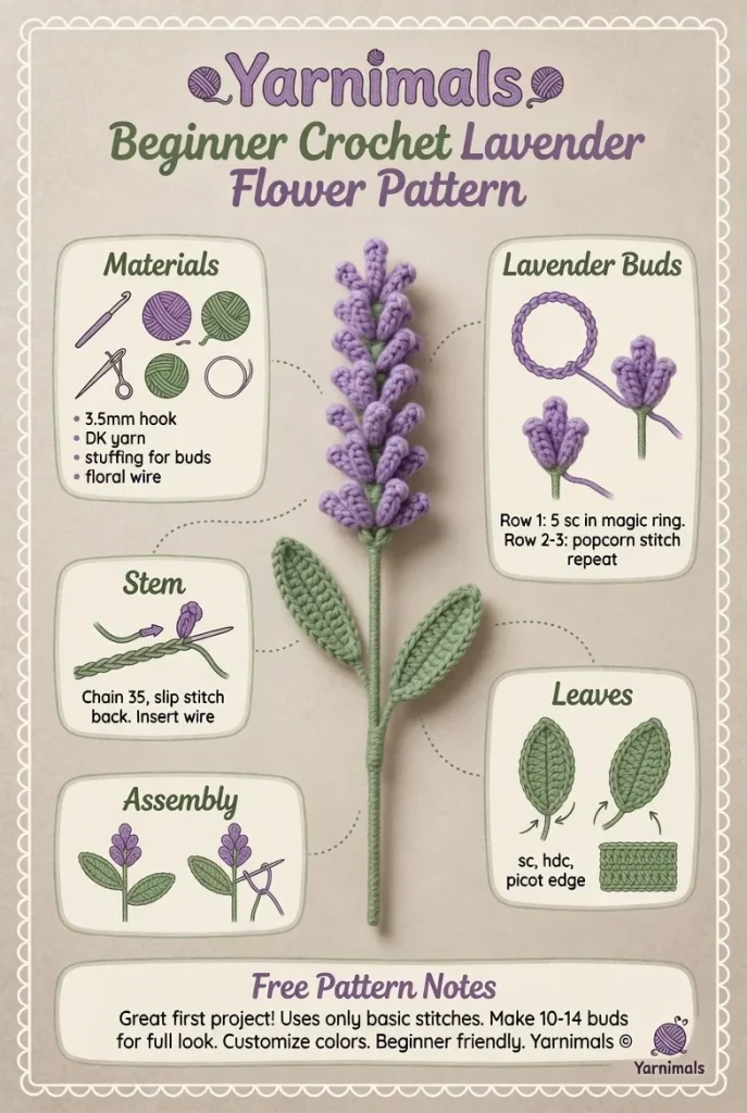 Beginner-friendly crochet lavender flower pattern