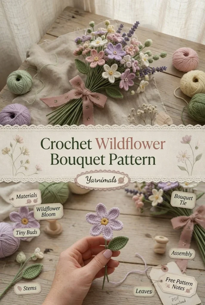 Beginner-friendly crochet wildflower bouquet pattern for crafters.