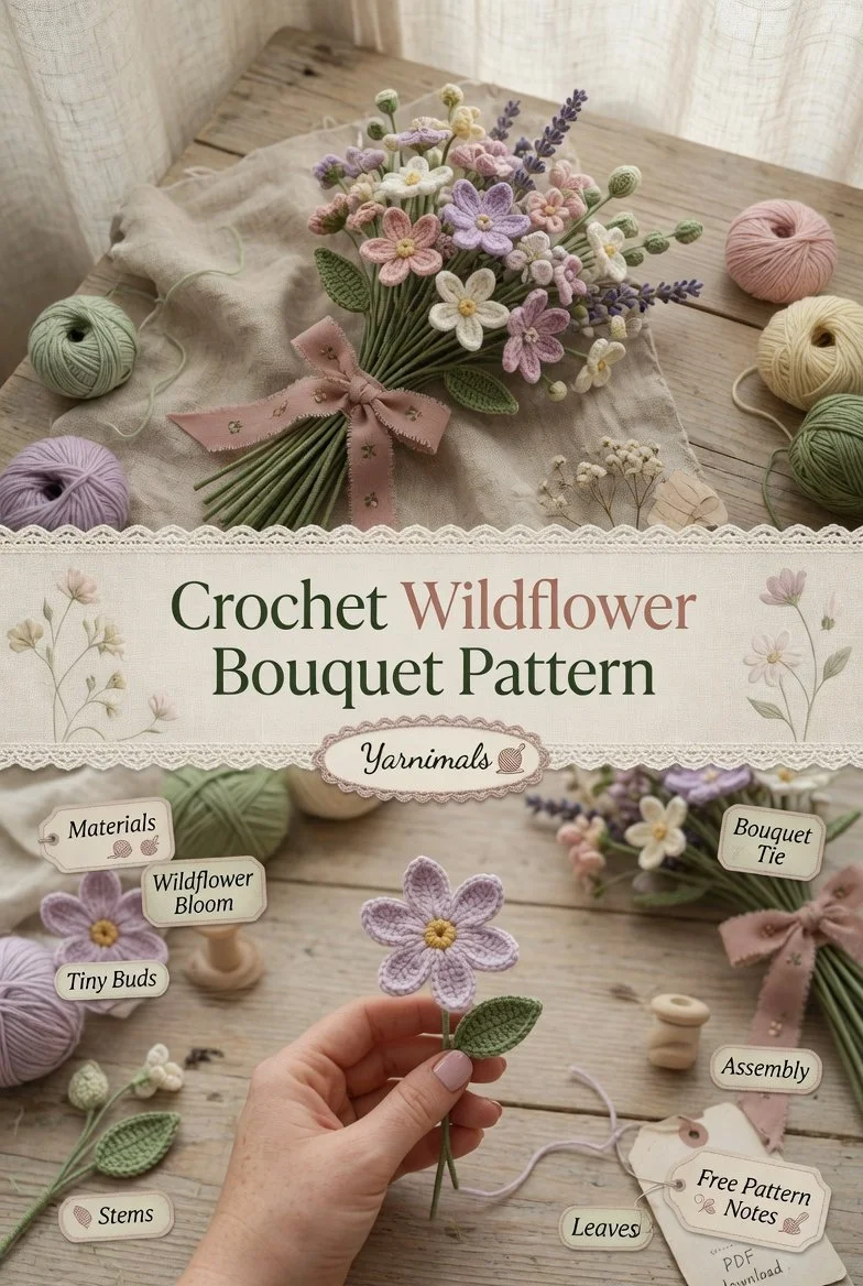 Beginner-friendly crochet wildflower bouquet pattern for crafters.