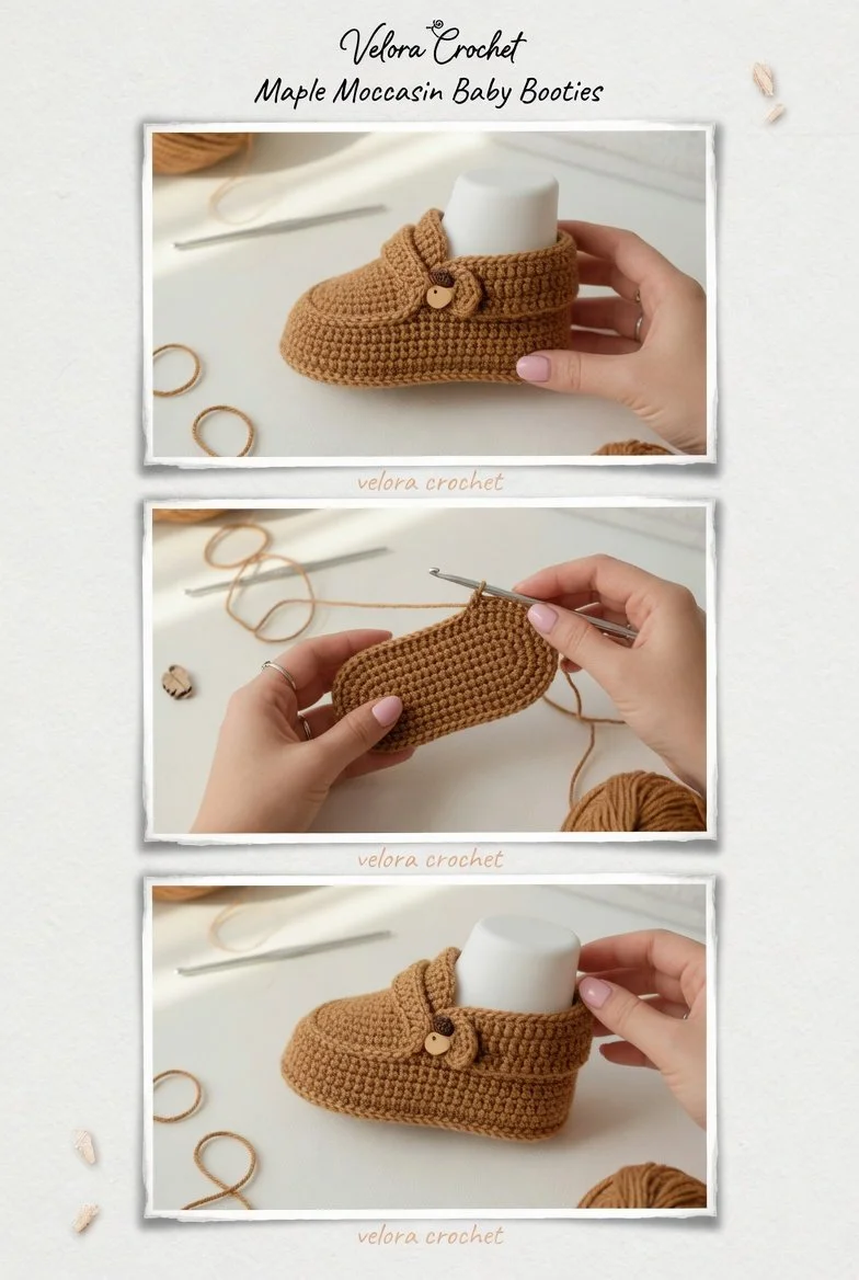 Beginner-friendly crochet pattern for terracotta baby loafer booties