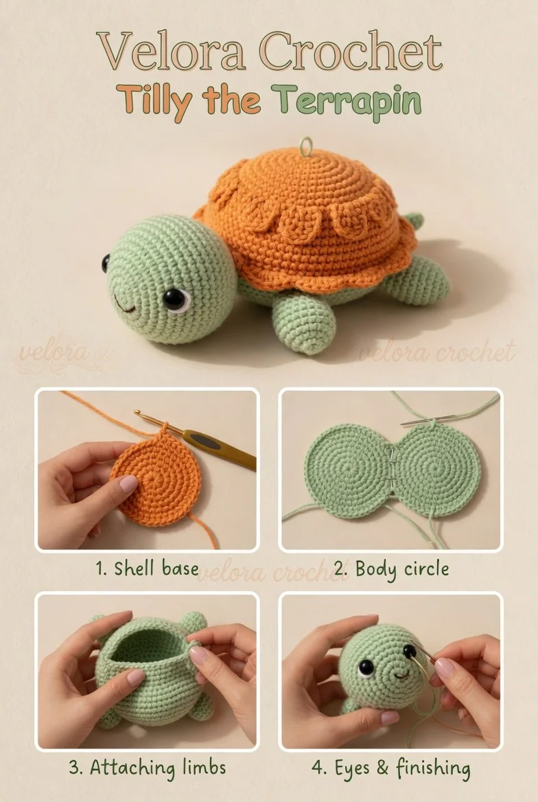 Sage green turtle amigurumi crochet pattern for beginners