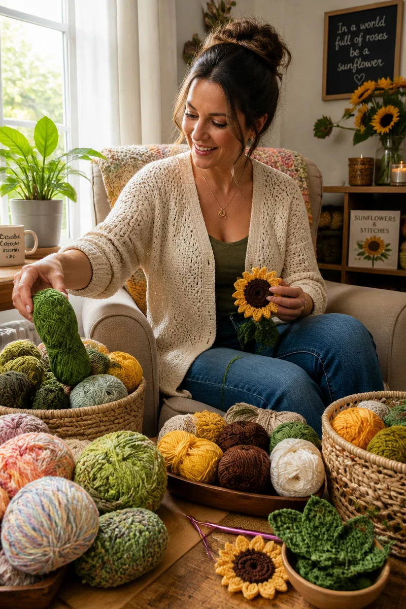 Crochet Sunflower Free Pattern for Home Decor