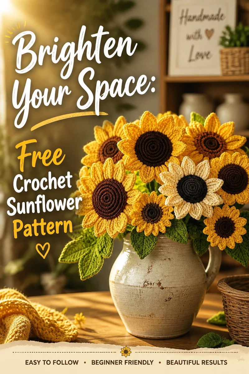 Crochet Sunflower Free Pattern for Home Decor