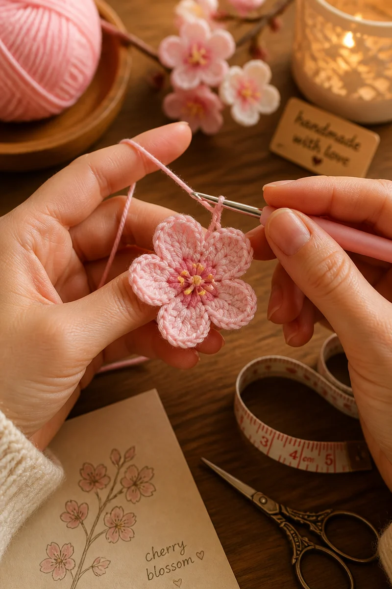 Crochet Cherry Blossom Free Pattern for Spring Decor