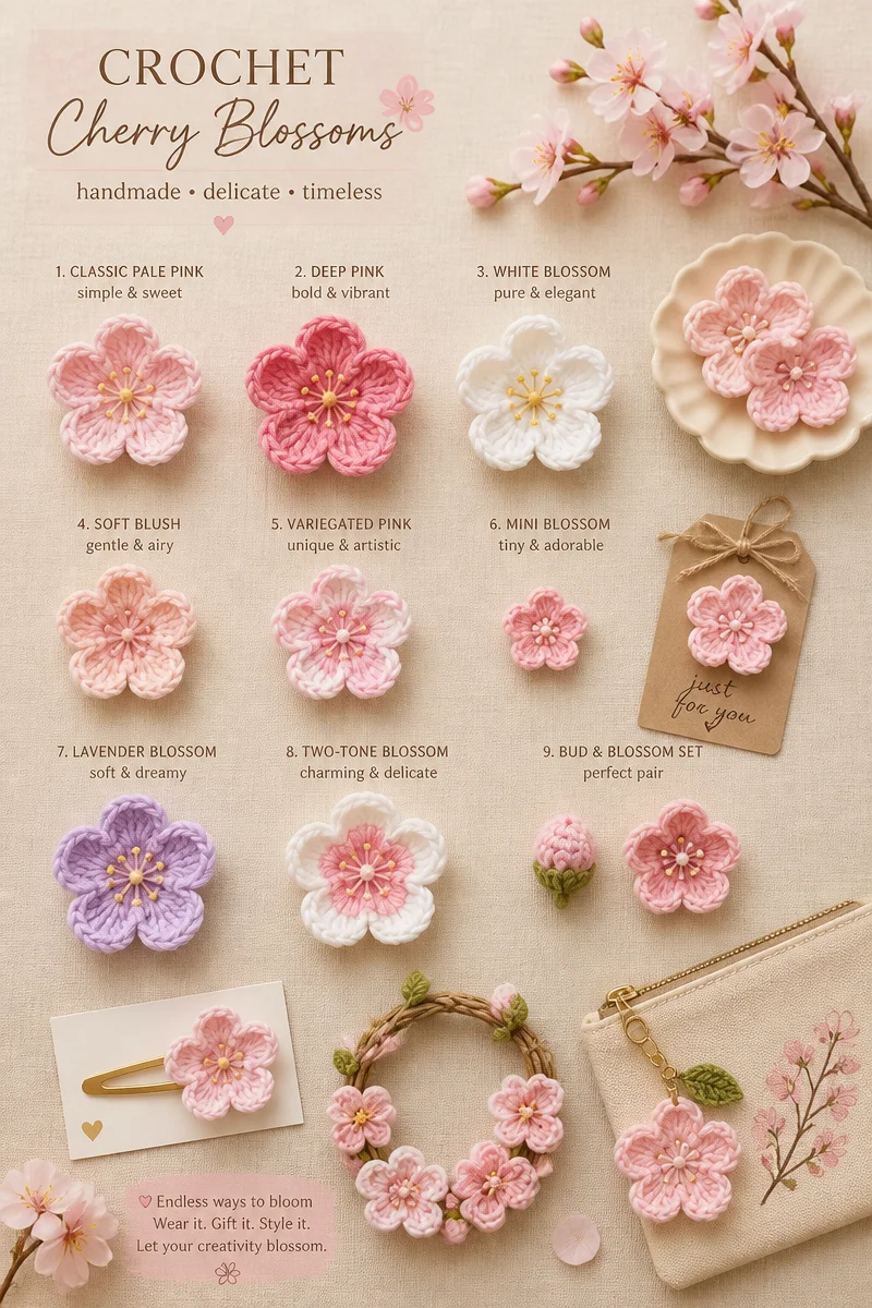 Crochet Cherry Blossom Free Pattern for Spring Decor