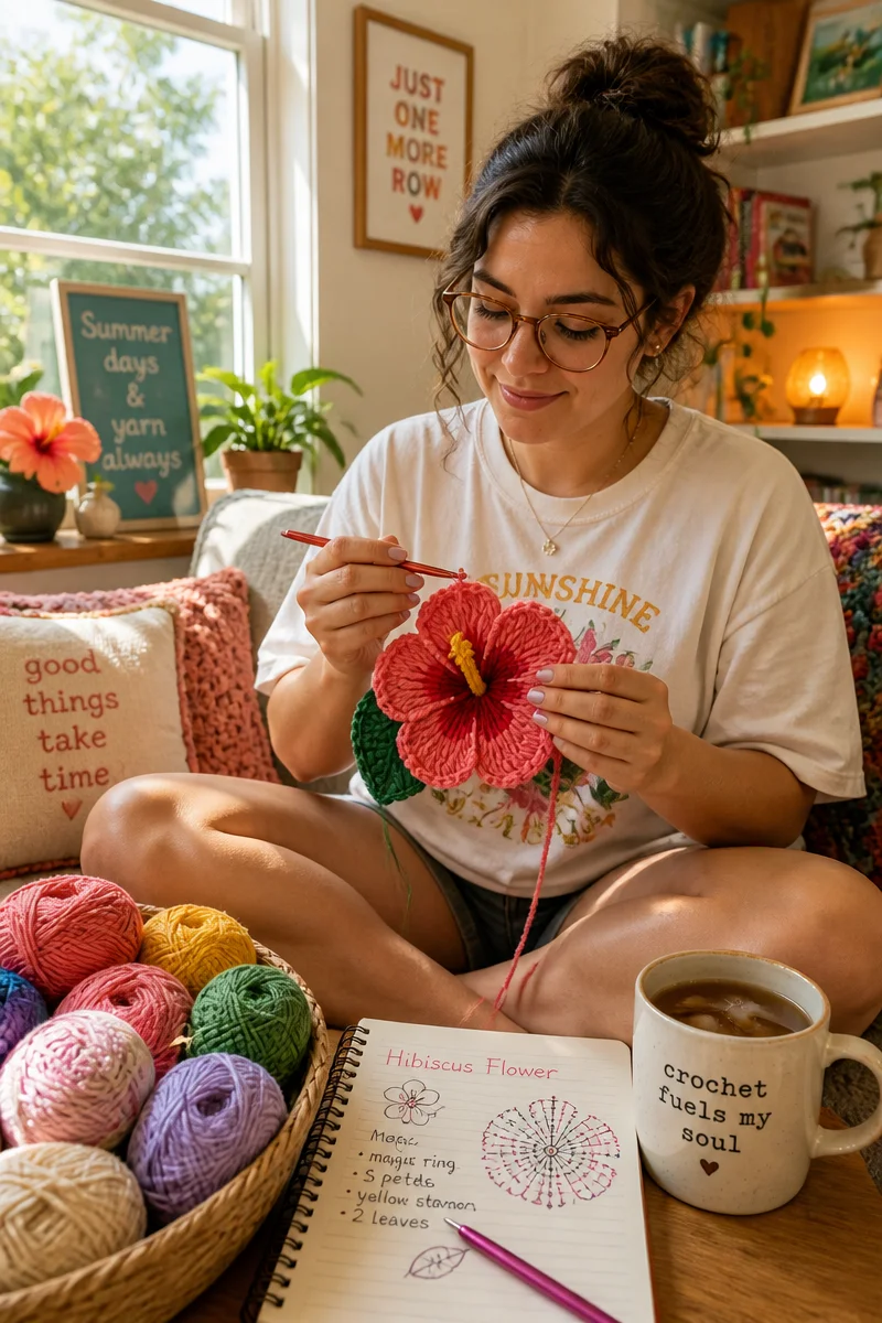 Crochet Hibiscus Flower Free Pattern for Summer Projects